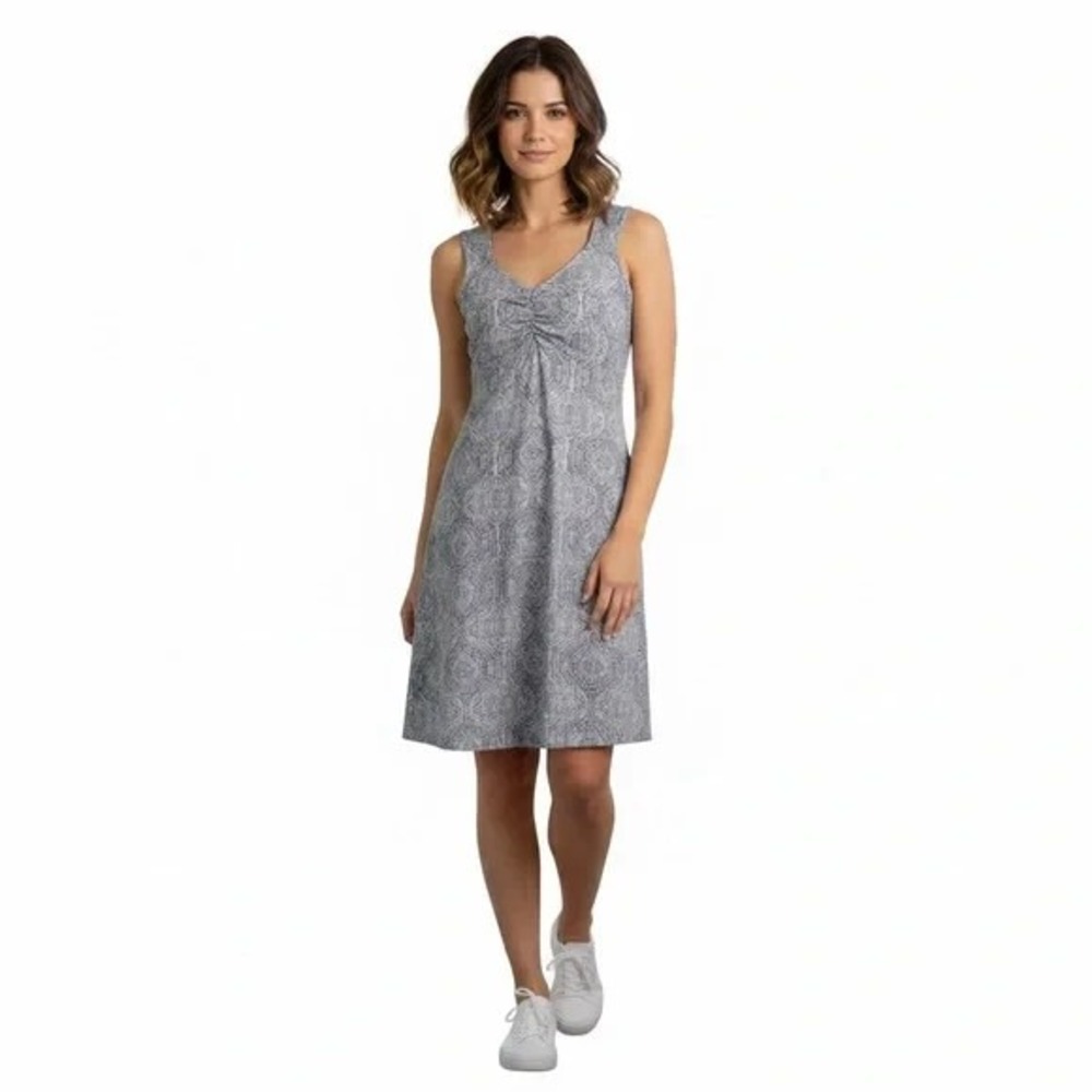 Prana Tank Dress Size Small Sundress Geometric Print Sleeveless Scrunch Neckline